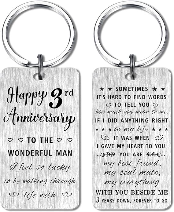 HYHYDHP 3 Year Anniversary Keychain Gifts for Him Men, Happy 3rd Third Wedding Anniversary for Him Husband