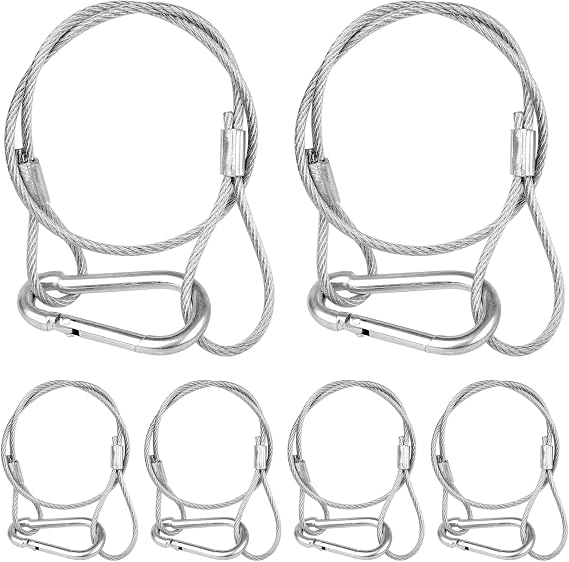 Mad Owl Safety Rope Fixing Device, Stage Light Safety Cable,Transparent Rope Head Truss Accessories Clamp Hook, 0.08 inches Diameter, 11.8 inches Length, (Pack of 6 White)