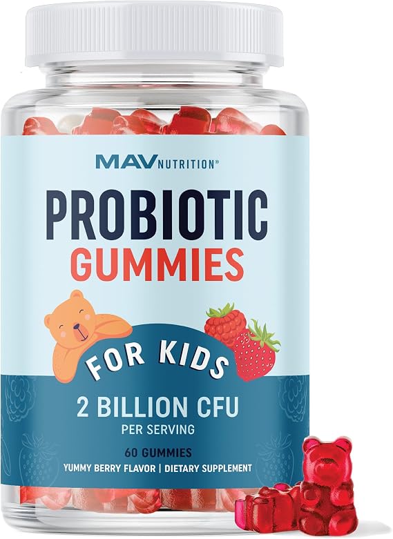 Kids Probiotic Gummies | 2 Billion Probiotics + 100mg Prebiotic Fiber for Immune & Digestion Support | Low Sugar Per Serving | For Children Ages 2+ | Gluten-Free, Non-GMO | Berry Flavor | 60 Ct