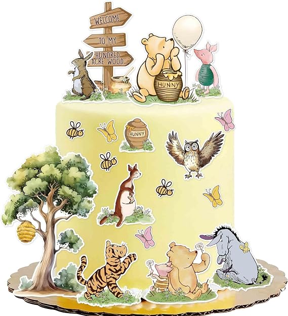19PCS Winnie Baby Shower Cake Decorations,Classic Happy Birthday Cake Toppers Set for first Birthday Party Decor