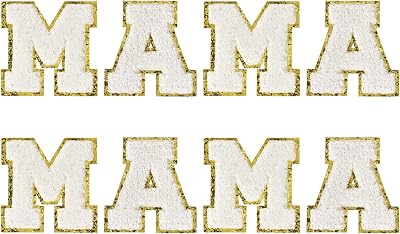 Mama Iron On Letters Chenille Patches Alphabet Applique for DIY Clothes, Jackets, Hoodies, Bags, Crafts & Gifts