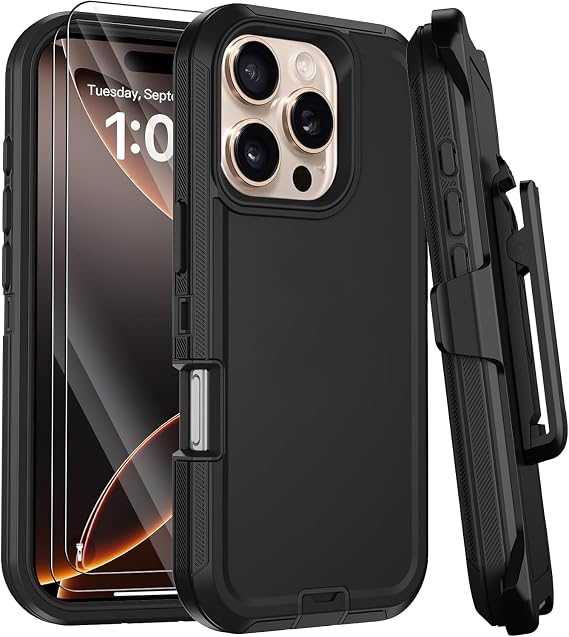 Defender Armor Case for iPhone 16 E with Belt Clip Holster Black