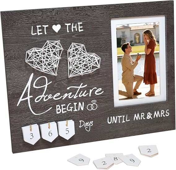 Engagement Gifts for Couple, Wedding Countdown, Engaged Picture Frame, Newly Engaged Couple Valentines Day Engagement Gift for Her - Bride to be Gifts Fiance Gift