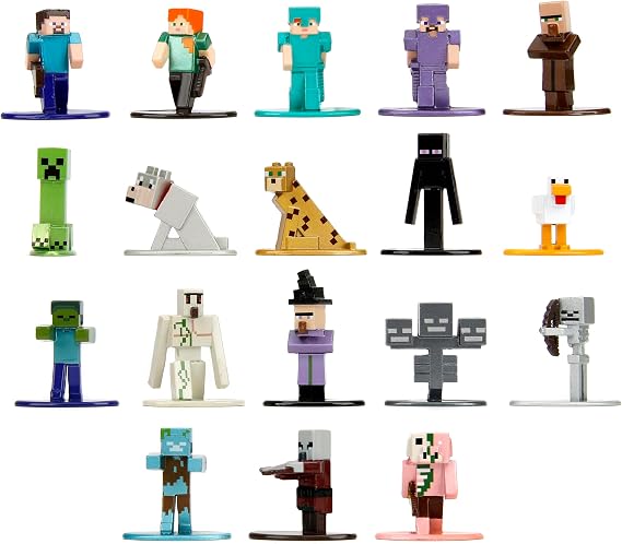 Minecraft 1.65" Nano Metalfigs 18-Pack Die-cast Figures, Toys for Kids and Adults(Wave 12)