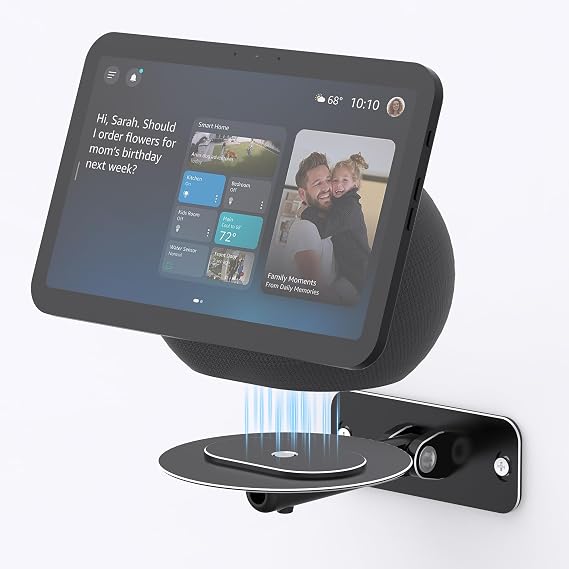 Adjustable Wall Mount for Echo Show 11 & Echo Show 8 4th Gen, Swivel and Tilt Adjustment, Space-Saving Smart Display Aluminum Bracket with Cable Management, Drilling Installation (Black)