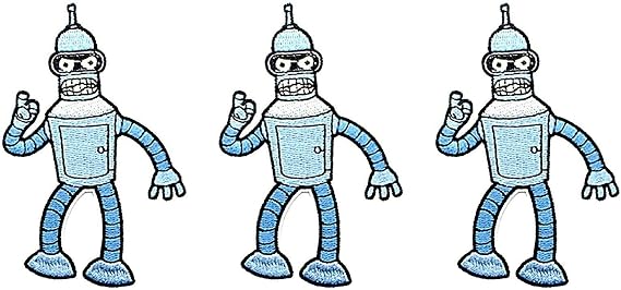 Futurama Bender Character Embroidered 4 1/4" Tall Iron on Patch Set of 3