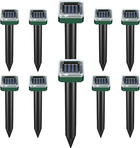 Mole Repellent Solar Powered 10 Pack,Snake Repellent Ultrasonic Vole Snake Repeller for Lawns and Yards,Waterproof Outdoor Gopher Repeller Effective for Garden
