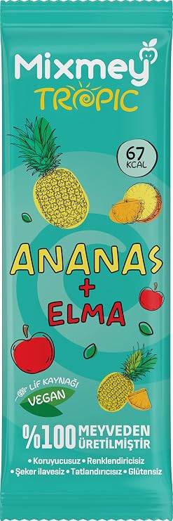Mixmey Ananas Meyve Barı 12 Adet | Sağlıklı Atıştırmalıklar – Vegan, Glutensiz, Koruyucusuz 20gr X 12 Adet