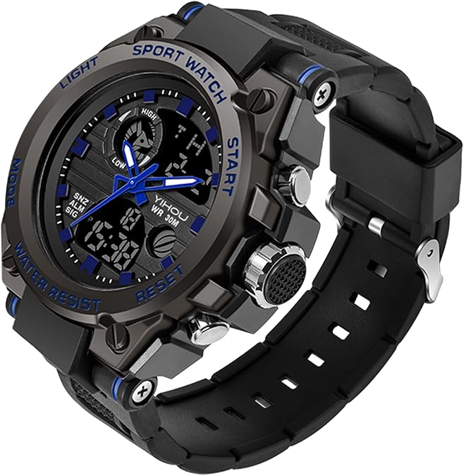 Yihou Men's Military Watch Outdoor Sports Electronic Watch Tactical Army Wristwatch LED Stopwatch Waterproof Digital Analog Watches
