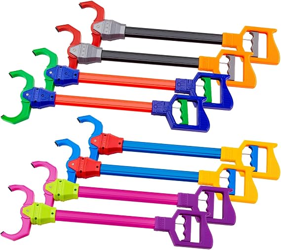 Meooeck 8 Pcs Interactive Grabber Toy for Kids Bulk Plastic Robot Hand Claw Grabber Toy Kids Intelligence Pick up Arm Hand Eye Coordination Play, 18 Inch