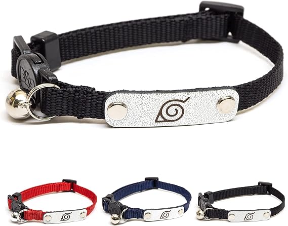 Naruto Breakaway Cat Collars for Girl & Boy Cats | Officially Licensed Naruto Shippuden Hidden Leaf Village Pet Accessories & Gifts, (8.5 to12) Adjustable Cute Kitten Collar with Bell (Black, Ninja)