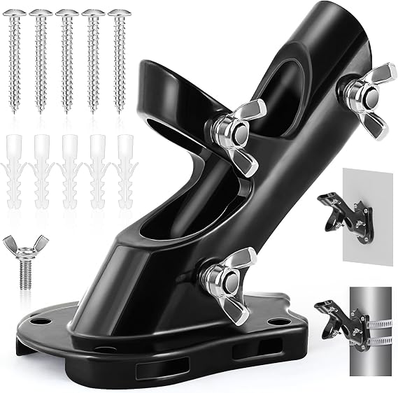 Flag Pole Holder, Anovo Flag Pole Brackets Mount Outside House Heavy-Duty Aluminum Metal Rust Proof Bracket 1" Inner Diameter 2 Positions with Hardwares for Outdoor Wall Mounting Porch(Black-1 Pack)