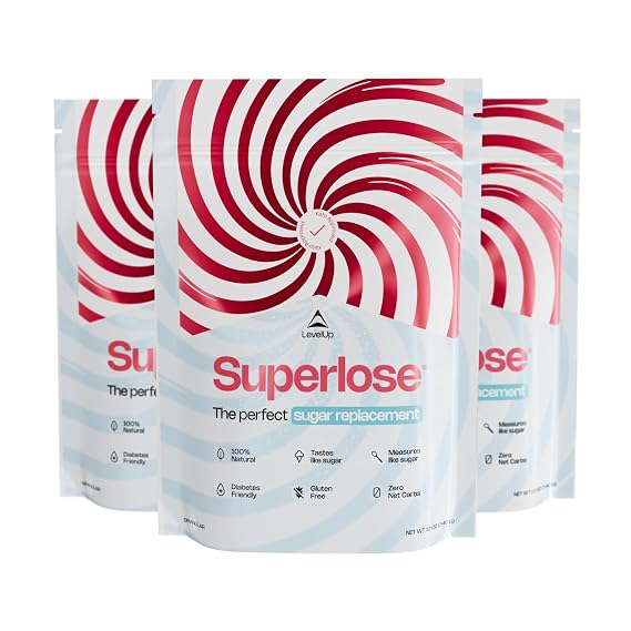 Superlose Allulose Sweetener, Zero Net Carb Sugar Substitute, 12 oz 3 Pack | Tastes and bakes like sugar, no bitter aftertaste, low glycemic, keto and low carb friendly, 1-to-1 sugar replacement