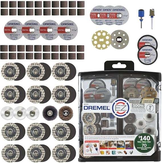 Dremel EZ725 70-Piece All-Purpose Rotary Tool Accessory Set With Storage Kit - EZ-Lock And EZ Drum For Faster Accessory Changes - Perfect for Cutting, Polishing, Cleaning, And Sanding
