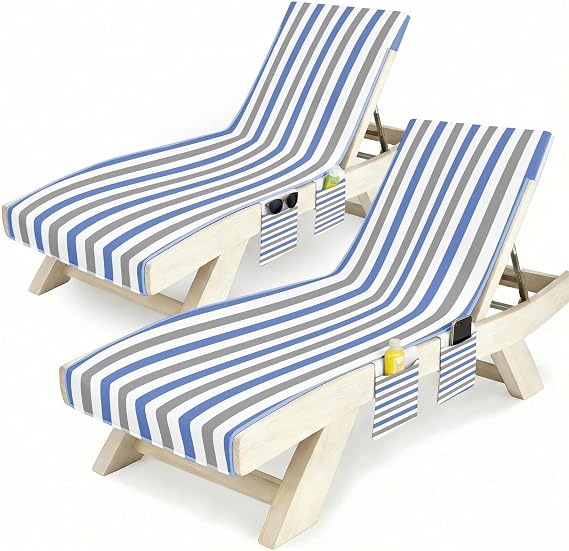 Lounge Chaise Towel Covers, Blue Grey, Pack of 2, 85 X30 in
