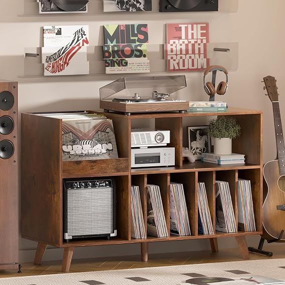 LELELINKY Large 48'' Record Player Stand with Display Area