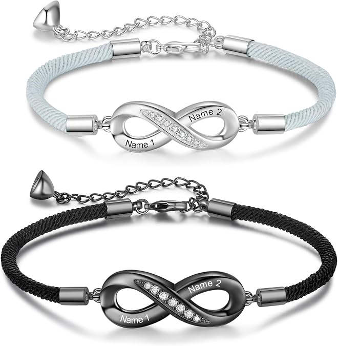 Personalized Infinity Bracelets for Women Men Couples Custom Name Matching Couples Bracelets for Boyfriend Girlfriend Promise BFF Bracelets for 2