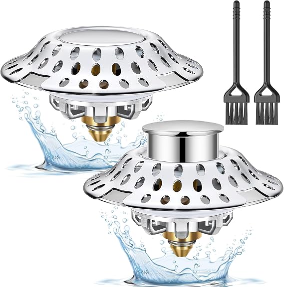 (2Pack)OneBom Tub Stopper Bathtub Drain Hair Catcher, 2 in-1 Pop Up Effective Bathtub Stopper with Dual Filtration Design, Anti-Clogging Bathtub Drain Plug Bath Tub Stoppers for 1.45-1.8" Drain Holes