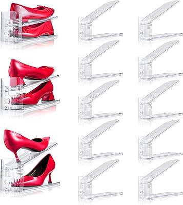 Adjustable Shoe Slots Organizer,10PACK Transparent Shoe Stackers Shoe Rack Holder Shoe Space Savers Double Layer Stack Shoe Racks for Closet OrganizationTransparent