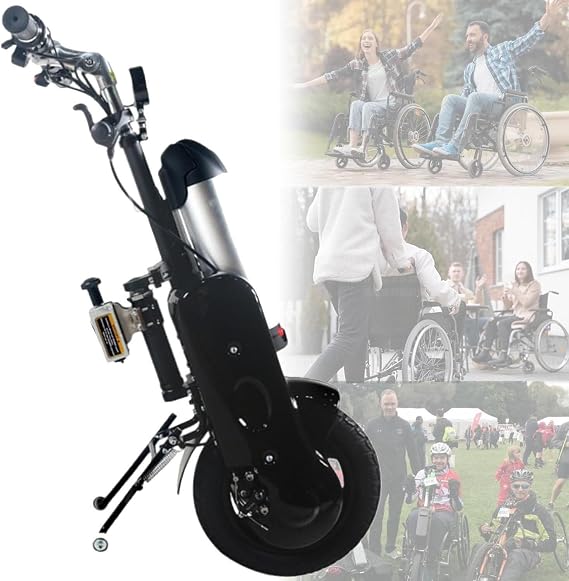 Electric Wheelchair Pull Device,Wheelchair Drive Head,Electric Handcycle Wheelchair Attachment,for People Who Cannot Walk(Black,Bothsides)