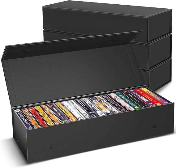 3 Pack Cassette Tape Storage Box, Tape Holder Store 60 Cassette Cases, Media Storage Organizer
