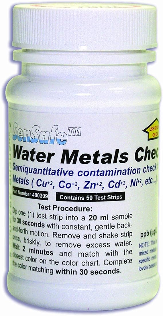 Sensafe Heavy Metals Test Kit - Detects Cadmium, Cobalt, Copper, Iron, Lead, Mercury, Nickel, Zinc & More - 50 Tests per Bottle