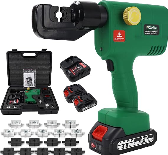 Electric Hydraulic Crimping Tool Kit with 8 Dies & 218V 1.5Ah Batteries - 12AWG to 2/0AWG, Cordless Hydraulic Crimper for Electrical Terminals