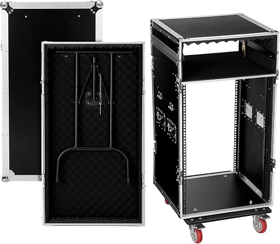 16U Rack Case with 60 Slant Mixer Top, Tour Grade Flight Case, 12mm Birch Plywood, 20" Depth Studio Rack, 4 Locking Casters for Audio Mixer, DJ, Live Sound, Pro Stage Performance