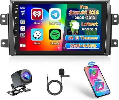 Car Radio Stereo for Suzuki SX4 2006-2013 Built in CarplayAndroid Auto, 9 inch IPS Touch Screen Head Unit Radio with DSP BT GPS FM RDS WiFi 2G RAM 64G ROM