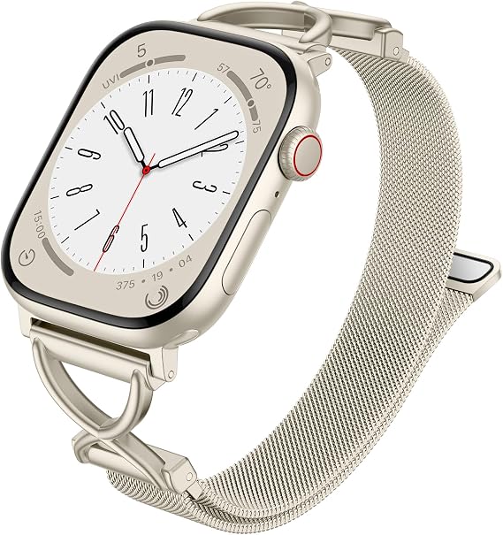 Dirrelo Slim Band Compatible with Apple Watch Bands for Women 41mm 40mm 42mm 44mm 45mm 49mm 38mm 46mm,Stainless Steel Magnetic Clasp Strap Wristband for iWatch Series 11 10 9 8 SE 3 7 6 5 4,Starlight