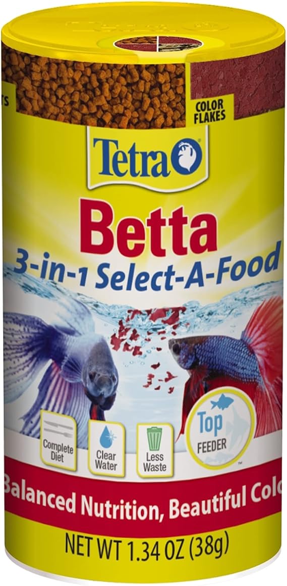 Tetra BettaMin Select-A-Food Variety Pack for Betta Fish, 1.34 oz | 3 Betta Fish Foods In 1 - Flakes, Freeze-Dried Shrimp & Floating Pellets, Enhances Color & Supports Digestion, Feed Daily