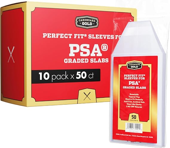 Cardboard Gold PSA Slab Sleeves - 50 Pack Resealable Graded Card Sleeves | Acid-Free, PVC-Free, 2 Mil OPP, 3.5 x 6 In Interior, Crystal-Clear Display, Trading Sports, Baseball, Football