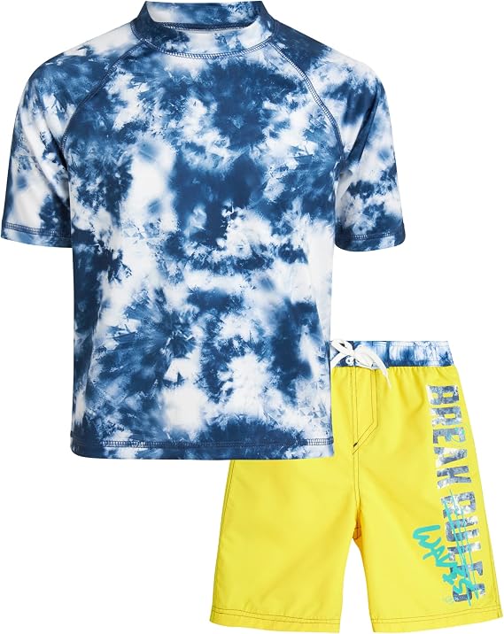 Big Chill Boys 2-Piece UPF 50+ Short Sleeve Rash Guard & Swim Trunks