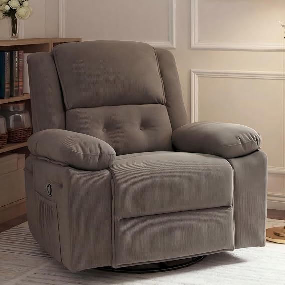FLEXISPOT XRC2 360 Swivel Rocker Recliner Chair for Adults, Manual Recliner with Massage & Lumbar Heat, Glider Recliner for Living Room Bedroom Reading Room, Light-Brown