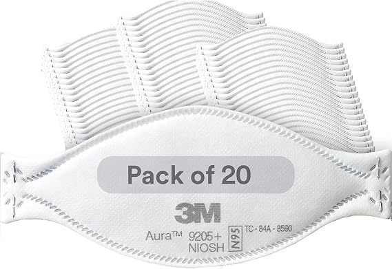 3M Aura Particulate Respirator 9205+, N95, Individually Wrapped, 3 Panel Flat Fold Design Allows for Facial Movements