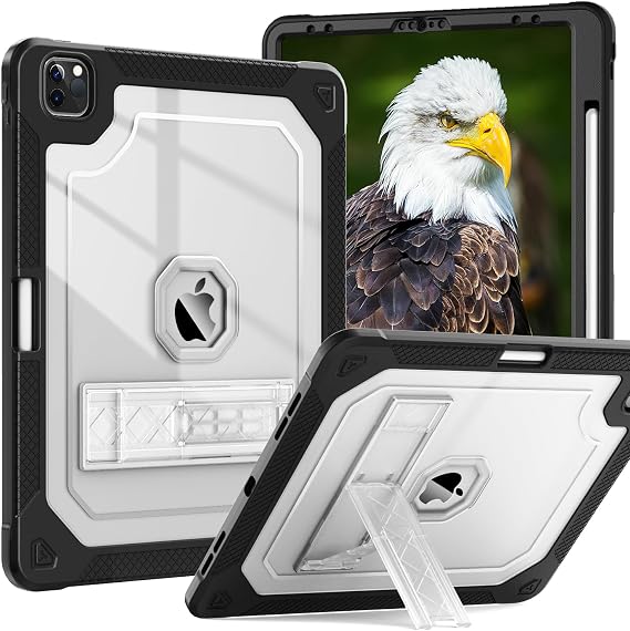 ZoneFoker Case for iPad Pro 12.9 Inch Case 6th/5th/4th/3rd Generation 2022/2021/2020/2018, Slim Rugged Protective Pro 12.9 Cover with Pencil Holder & Kickstand, Black