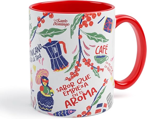 Cafe Santo Domingo, Dominicanidad Porcelain Mug, 11 oz | Dishwasher-safe porcelain for easy care, Colorful cultural heritage artwork, Insulated body for hot beverages