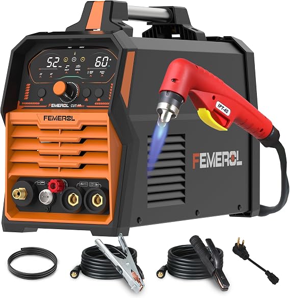FEMEROL Plasma Cutter, 2 in 1Non-High Frequency 60A Plasma Cutter/ 200A Stick Welder Large Digital Display Non-Touch Pilot Arc, 110/220V Dual Voltage Plasma Cutting Machine