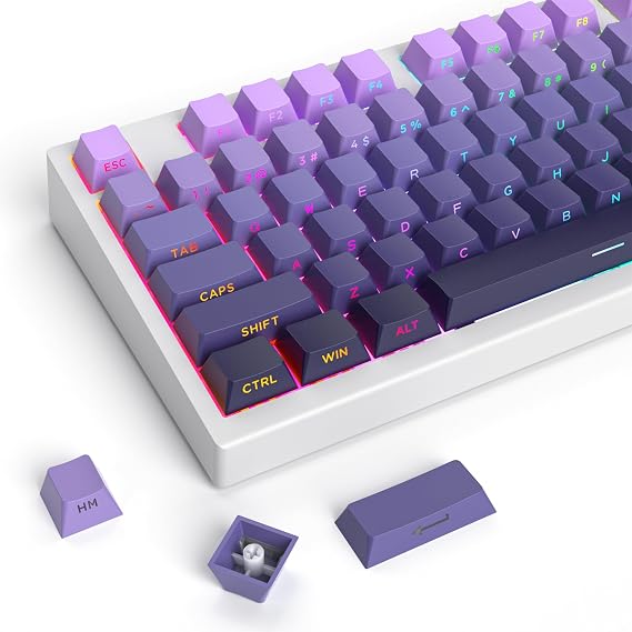 Guffercty kred Gradient Purple 133-keys PBT Cherry Profile Double Shot Backlit Side Printed Keycaps for Gaming Keyboard