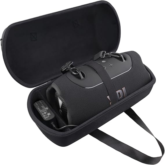 co2CREA for JBL Xtreme 5 Speaker Hard Travel Storage Case, Black | Dedicated Accessory Compartment, Soft Anti-Static Velvet Lining, Scratch Protection, Dual Metal Buckles