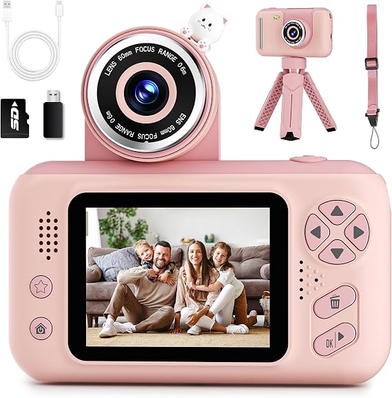 Makolle Kids Camera Toys for Girls 3-12 Year Old,Toddler HD Digital Video Camcorder Camera with Tripod,Children Chritmas Birthday Gift with SD Card-Pink