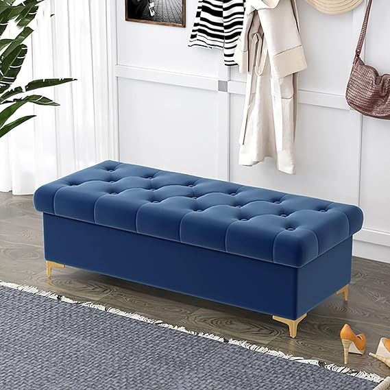 Modern Velvet Upholstered Storage Bench with Hidden Storage Luxurious Ottoman for BOR Living Room 47X16X16 Inch,I120X40X40Cm(47X16X16Inch)