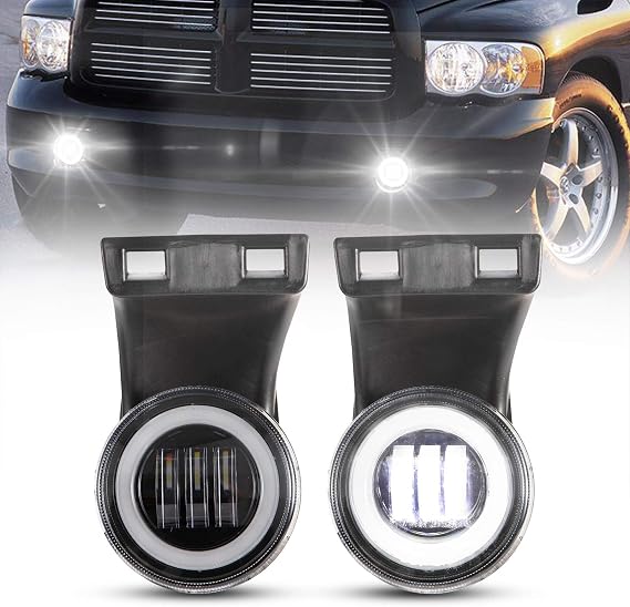 BUNKER INDUST Dodge Ram LED Fog Lights with Daytime Running Lights Set,1 Pair Clear Lens Fog Lamps Replacement for 1994 1995 1996 1997 1998 1999 2000 2001 2002 Dodge Ram 1500 2500 3500