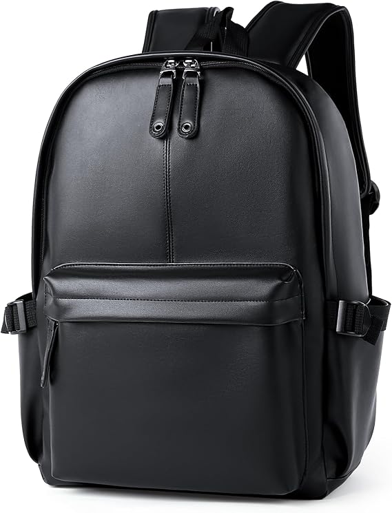 Pu Leather Laptop Backack For Men Women Classic Water-Resistant Purse Airplane Travel Backpacks Work Business Bag Black