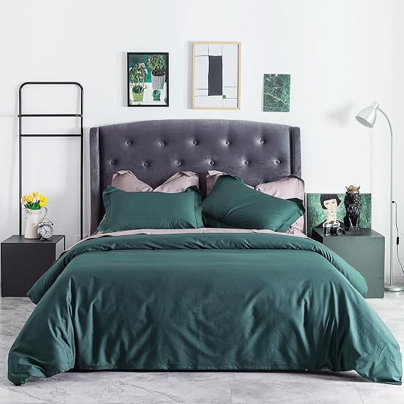 SUSYBAO Dark Green Duvet Cover Twin 100% Cotton 2 Pieces Set