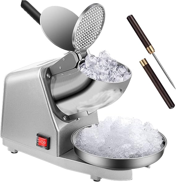 VIVOHOME Electric Ice Crusher Shaver Silver 173lbs/hr | Dual Blades Snow Cone Maker Machine with Ice Pick for Home and Commercial Use