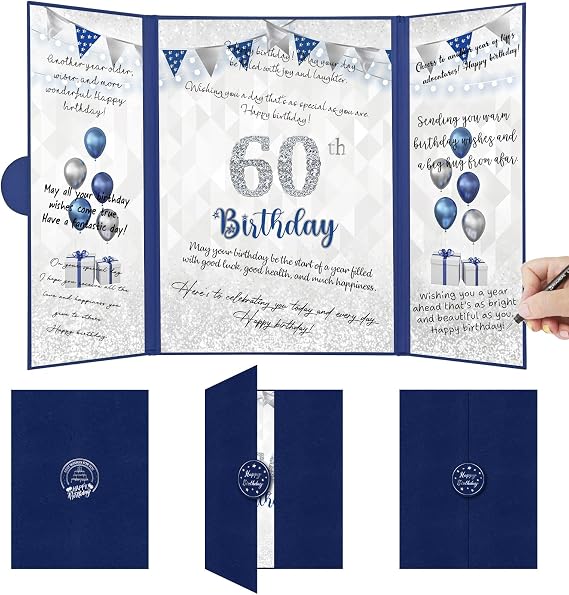 Blue 60th Birthday Decorations for Men, Navy Happy 60th Birthday Guest Book, Alternative 60th Signature Guestbook Creative, Cheers to 60 Years Old Gift, 60th Birthday Sign Card Board Party Decor