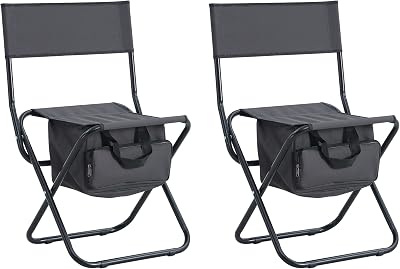 Beach Camping Chair-Folding Outdoor - Set of 2 Portable Poolside Patio with Storage Bag for Garden Lawn Backyard Travelling Fishing Picnics Gray