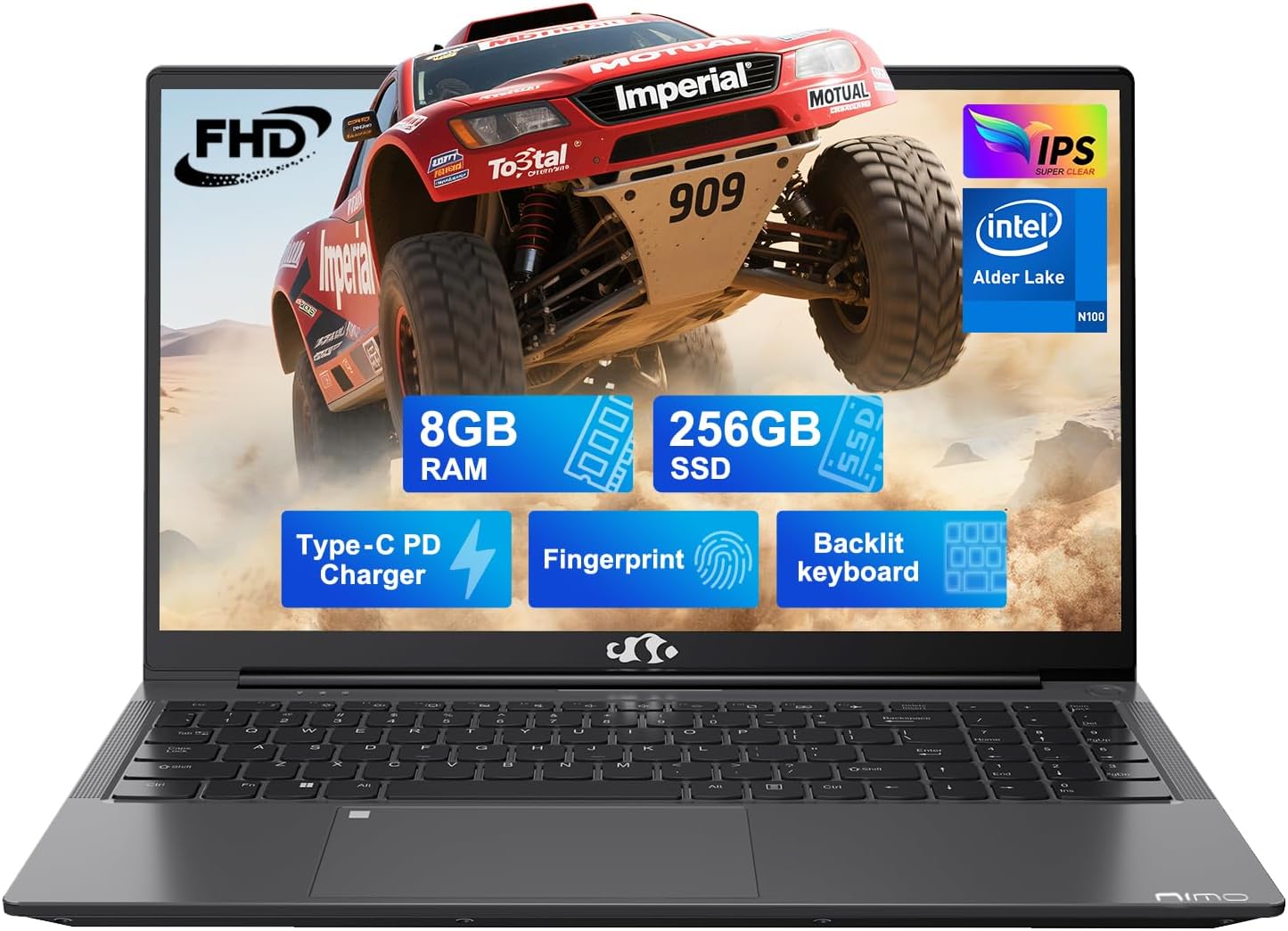 NIMO 15.6 IPS-FHD-Laptop, Intel Pentium 4 Cores N100 8GB RAM 256GB SSD Backlit Keyboard Fingerprint Beat to i3-1115G4 Up to 3.4GHz Computer for Student-Home WiFi 6 BT5.2 Win 11