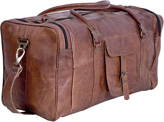21 Inch Leather Travel Duffle Bag for Men & Women, Overnight Weekend Bag